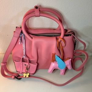 Pink Leather Satchel with Matching Mini bag
